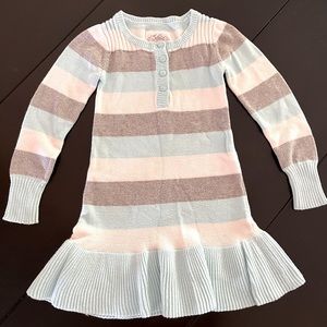 Justice soft and cool little girls sweater dress white teal and gray size 6